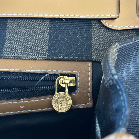 FENDI VTG 80s Pequin Stripe Cognac Saddle Flap Shoulder Bag Convertible Clutch - Picture 13 of 16